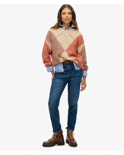 Superdry Blue & Co Oversized Argyle V Neck Jumper