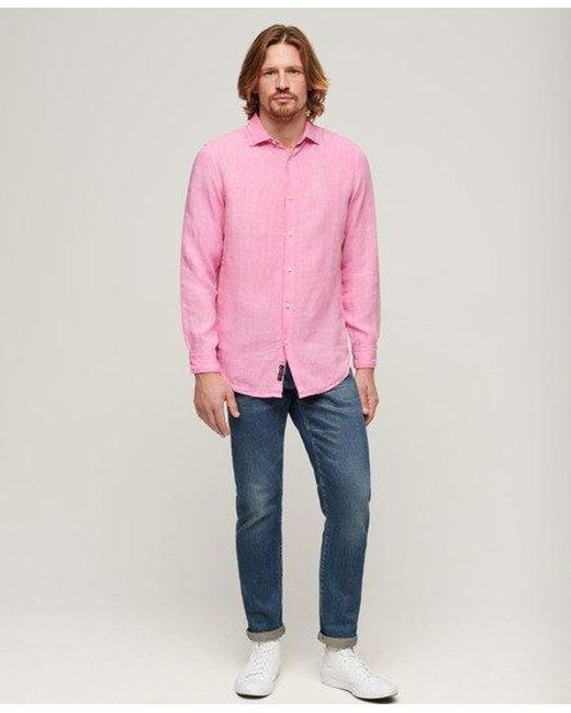Superdry Pink Casual Linen Long Sleeve Shirt for men