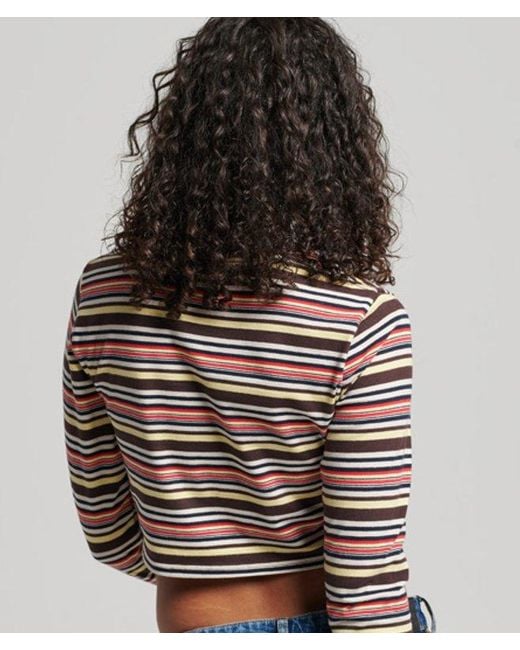 Superdry Brown & Co Organic Cotton Vintage Stripe Crop Long Sleeve Top