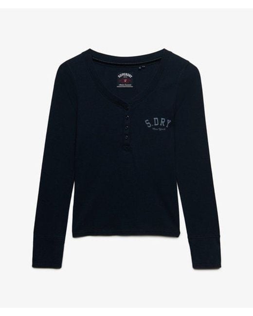 Superdry Blue & Co Athletic Button Down Long Sleeve Top