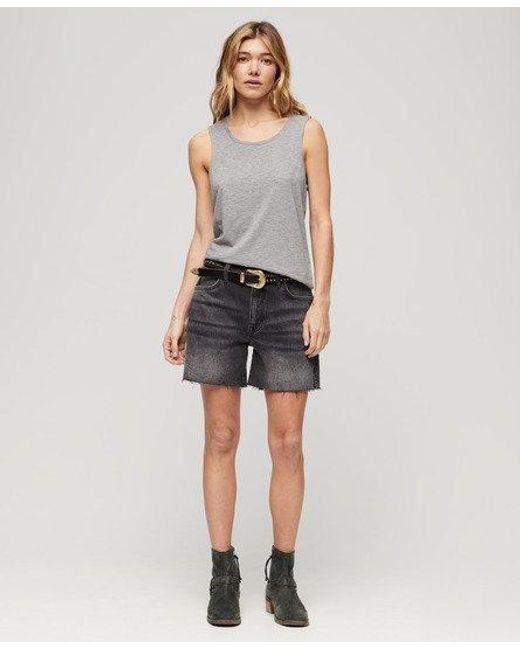 Superdry Gray Ladies Classic Embroidered Scoop Neck Tank Top