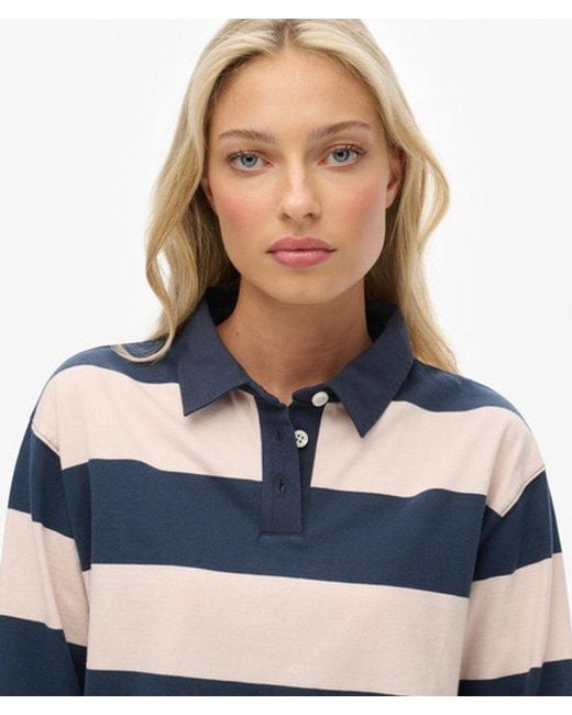 Superdry Blue & Co Athletic Essentials Cropped Stripe Rugby Top