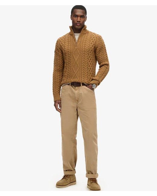 Superdry Brown & Co Vintage Jacob Cable Knit Half Zip Jumper for men