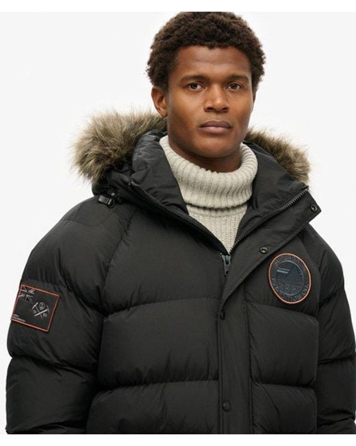 Superdry Black Everest Long Baffled Parka Jacket for men