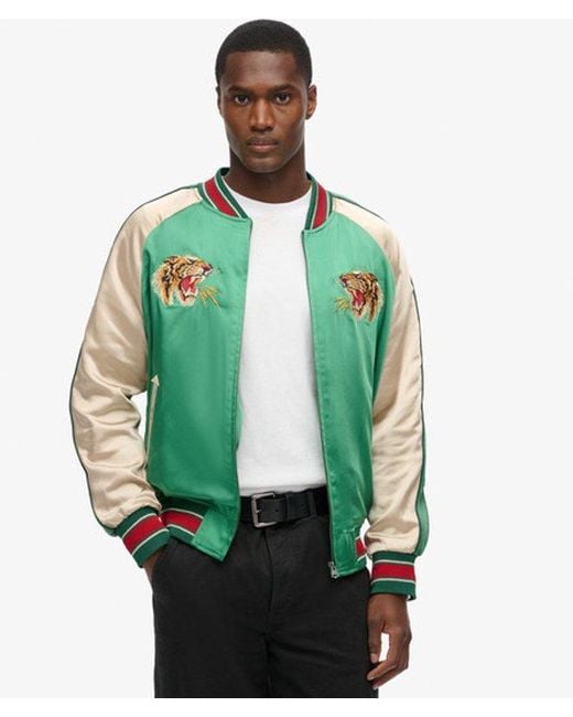 Superdry Green Sukajan Embroidered Bomber Jacket for men