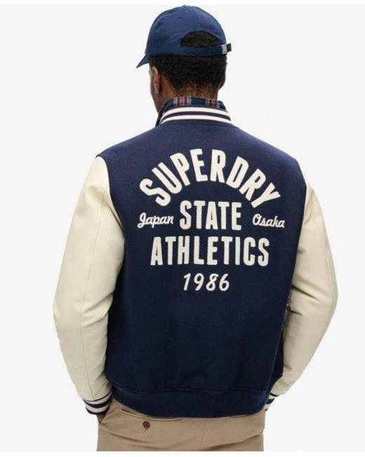 Superdry Blue Colourblock Relaxed Fit Varsity Chain Stitch Bomber for men