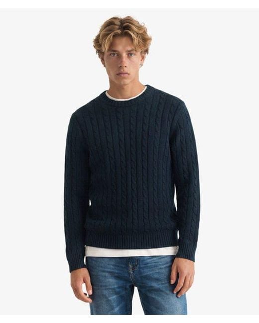 Superdry Blue & Co Cotton Cable Knit Crew Jumper for men
