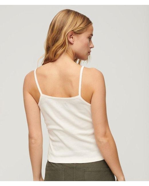 Superdry Green Athletic College Graphic Rib Cami Top Cream