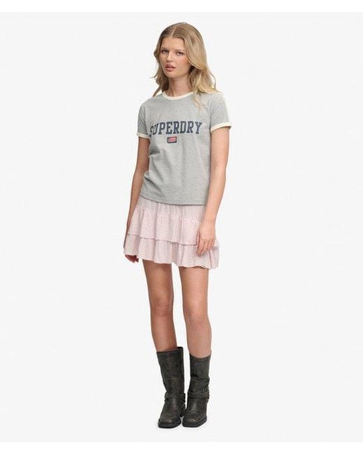 Superdry Pink & Co Printed Tiered Mini Skirt