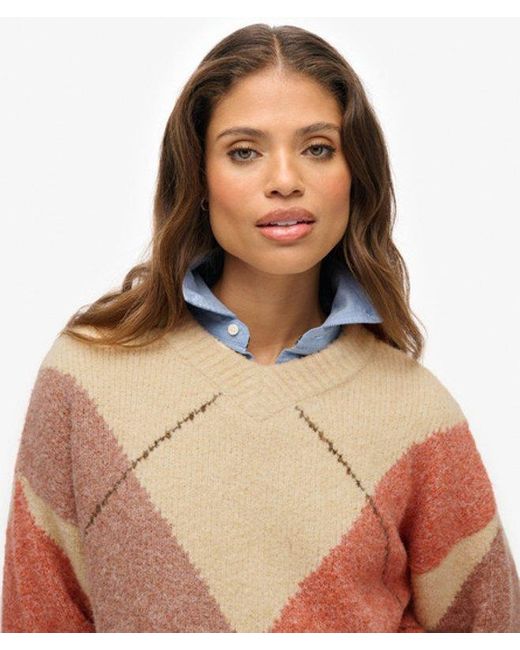 Superdry Blue & Co Oversized Argyle V Neck Jumper