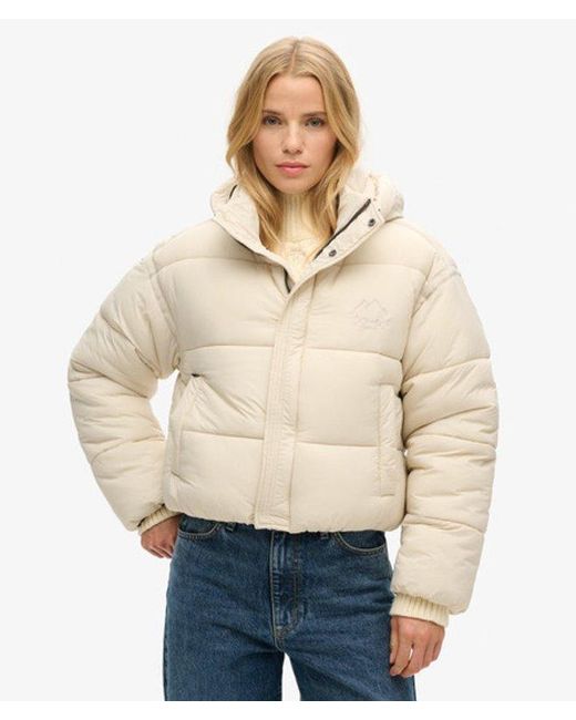 Superdry Natural & Co Fully Lined Embroidered Detail Cropped Cocoon Puffer Jacket