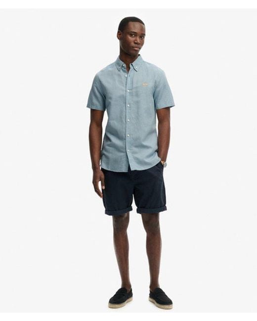 Superdry Blue & Co Cotton Linen Short Sleeve Shirt for men