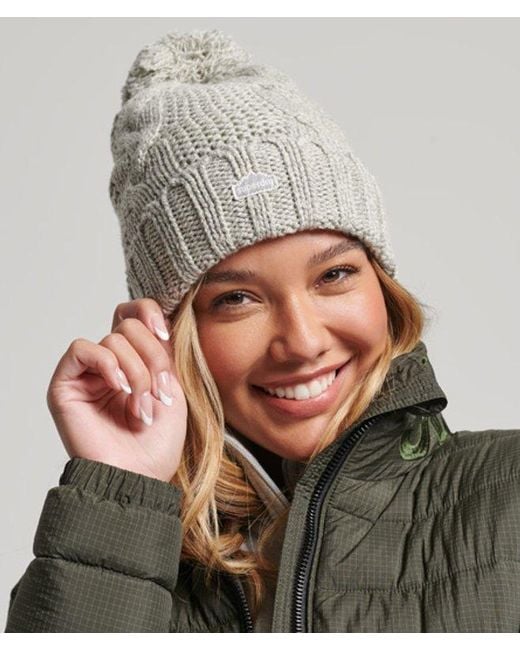 Superdry Gray & Co Cable Knit Bobble Beanie