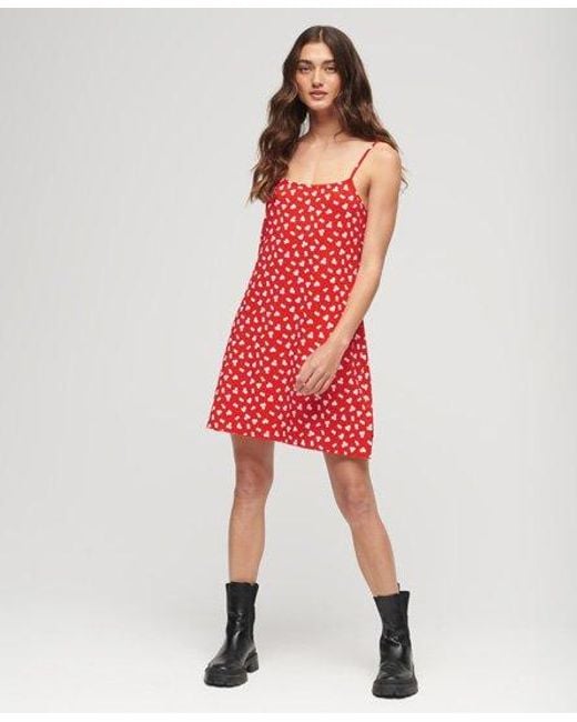 Superdry Red Printed Cami Jersey Mini Dress