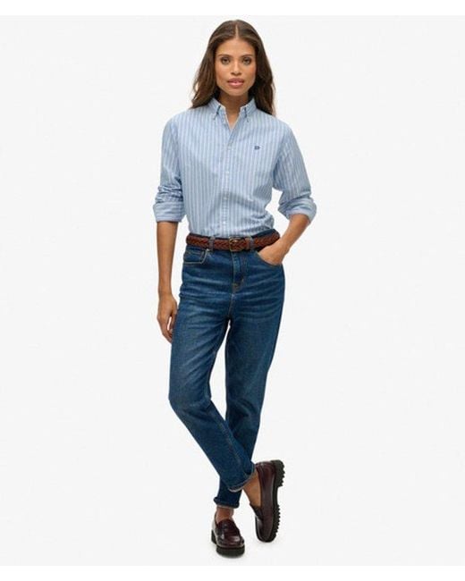 Superdry Blue Slim Oxford Button Down Long Sleeve Shirt
