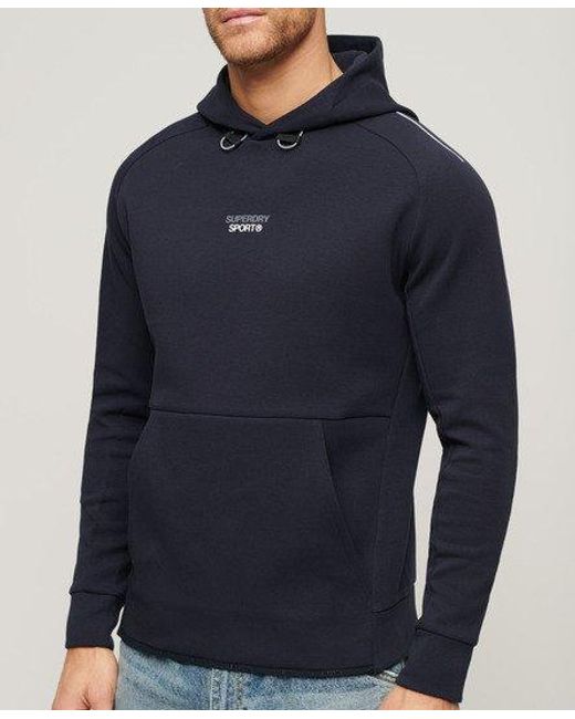 Superdry Blue Loose Fit Embroidered Logo Sport Tech Hoodie for men