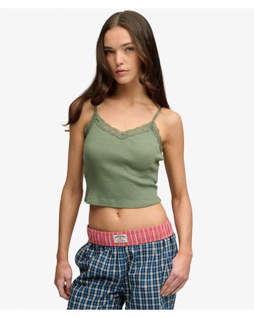 Superdry Green & Co Essential Lace Trim Cropped Cami Top