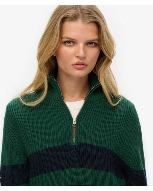 Superdry Green Oversized Cotton Classic Stripe Half-zip Jumper