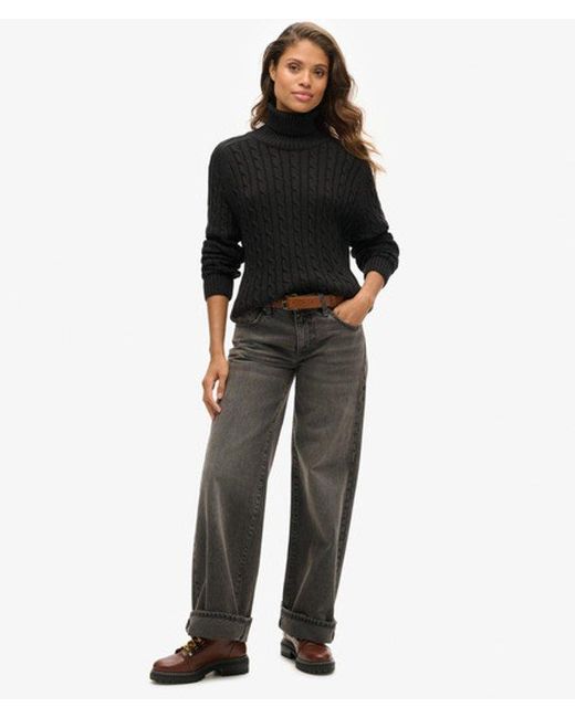 Pull ample torsadé à col roulé Superdry en coloris Black