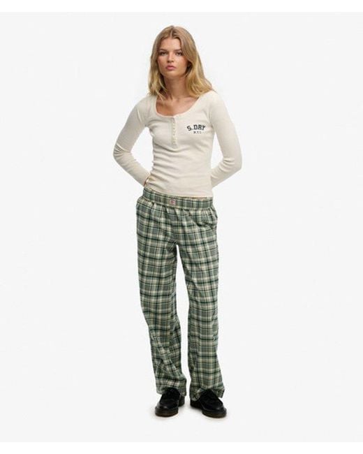 Superdry Green & Co Cotton Check Elastic Trousers