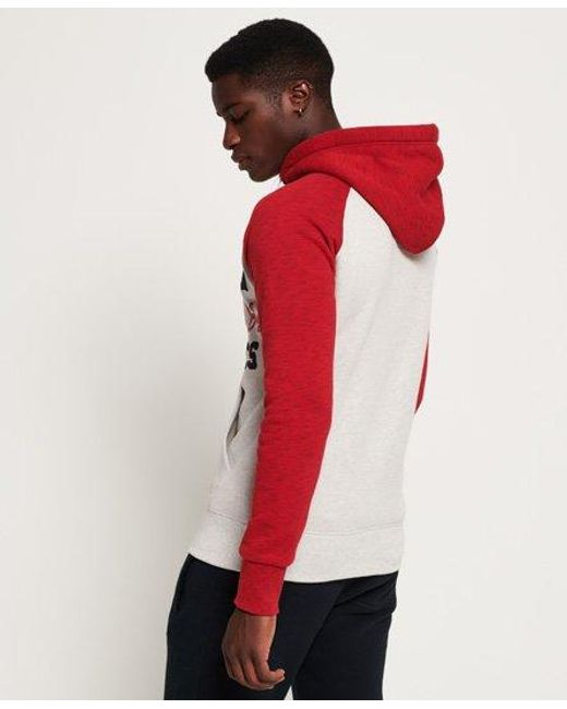 Superdry Red Track & Field Raglan Hoodie Ice Yarn Dye Grit/Detroit Grit for men
