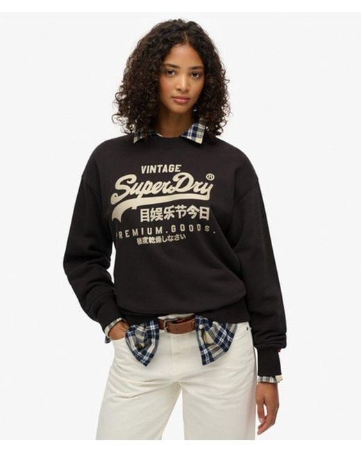 Superdry Black & Co Embellished Vintage Logo Loose Crew Sweatshirt