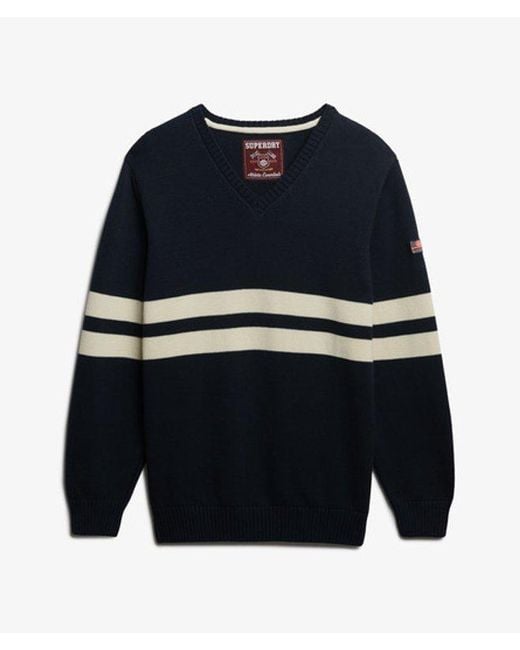 Superdry Blue & Co Oversized Striped V-neck Jumper