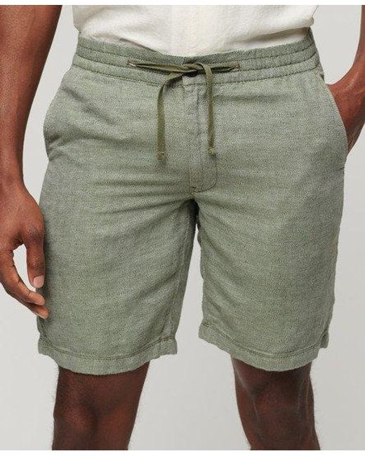Superdry Green Drawstring Linen Shorts for men