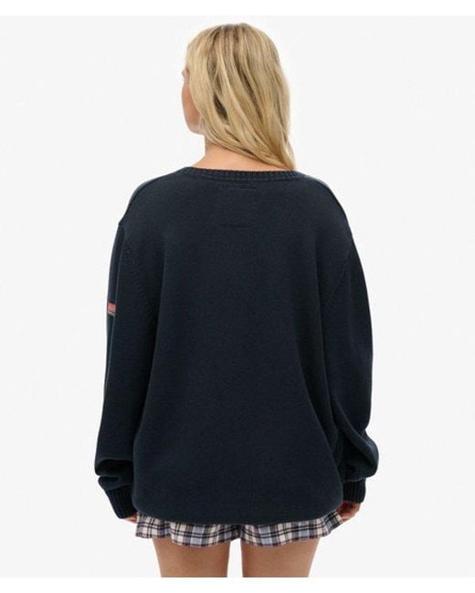 Superdry Oversized Trui Met V-hals in het Blue