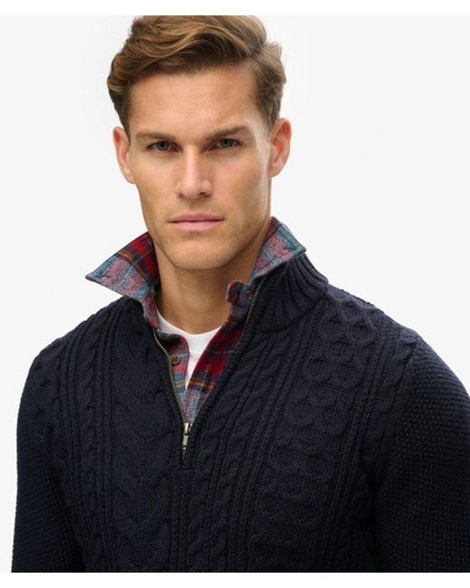 Superdry Blue & Co Slim Fit Cable Knit Jacob Half Zip Jumper for men