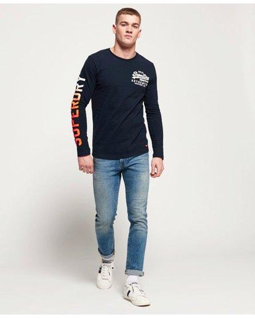 Superdry Blue Vintage Logo Authentic Fade Long Sleeve T-Shirt Eclipse for men
