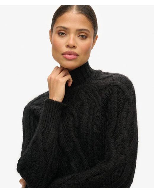 Superdry Black & Co Loose Fit Cable Knit Mock Neck Jumper Dress