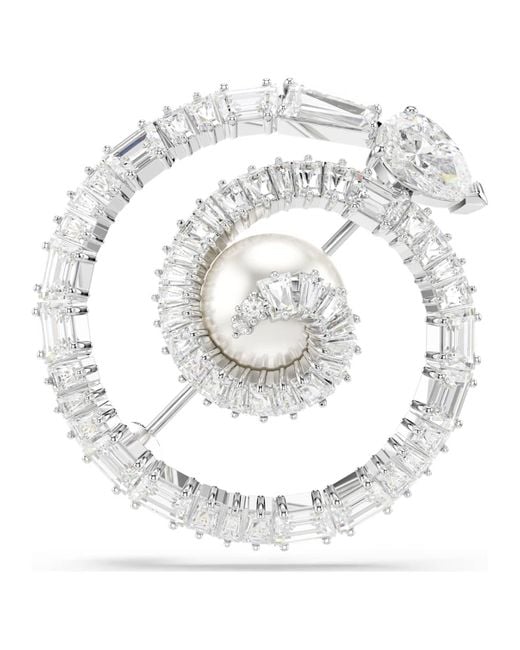 Swarovski Metallic Snake Brooch, Crystal Pearl, Mixed Cuts, Year Of The Snake, Rhodium Plated