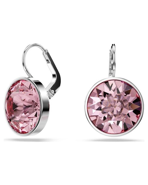Swarovski Pink Bella Drop Earrings, Round Cut, Rhodium Plated