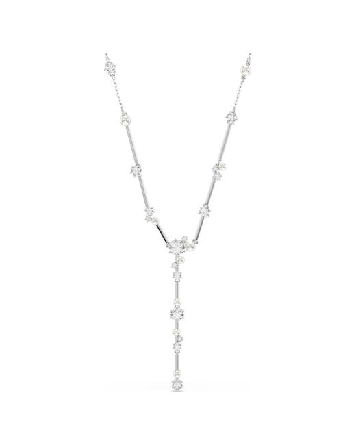 Swarovski Metallic Constella Y Necklace, Crystal Pearl, Round Cuts, Rhodium Plated