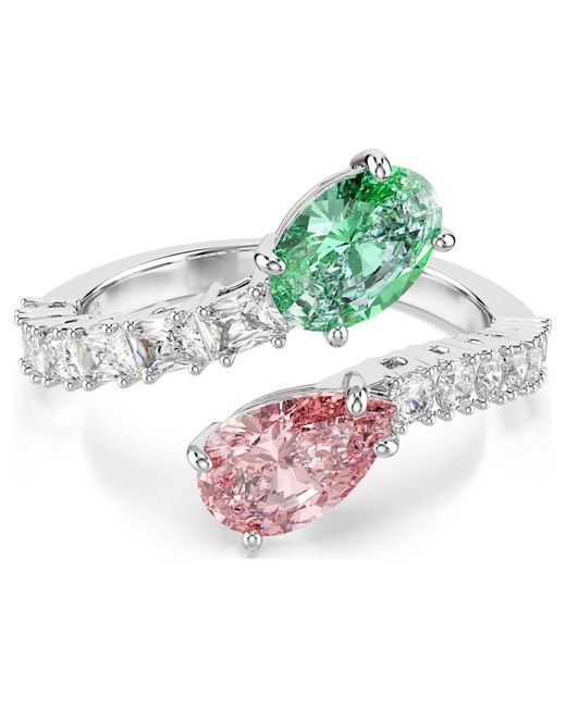 Anello Aperto Ariana Grande X Taglio Misto, Placcato Rodio di Swarovski in Green