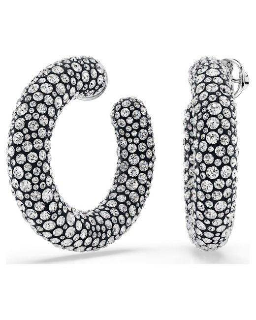 Swarovski Metallic Sublima Hoop Earrings, Mixed Round Cuts, Rhodium Plated