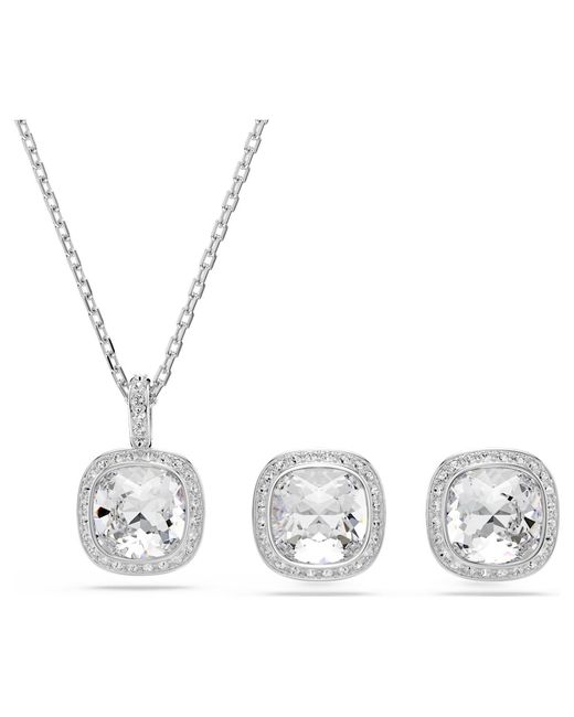 Swarovski White Una Angelic Set, Cushion Cut, Rhodium Plated