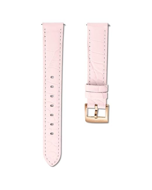 Swarovski Pink Watch Strap, 15 Mm (0.59" Width, Leather With Stitching, Rose-Tone Finish