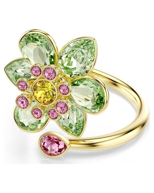 Anello aperto idyllia, taglio misto, fiore di Swarovski in Metallic