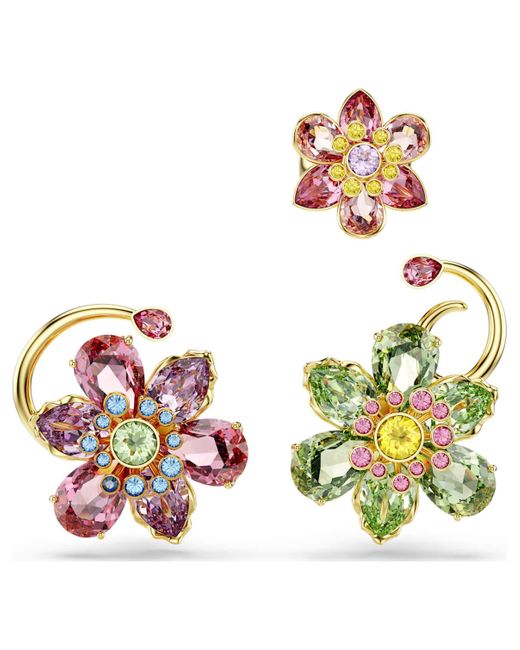 Swarovski Multicolor Idyllia ohrspange, set (3), asymmetrisches design, verschiedene schliffe, blume