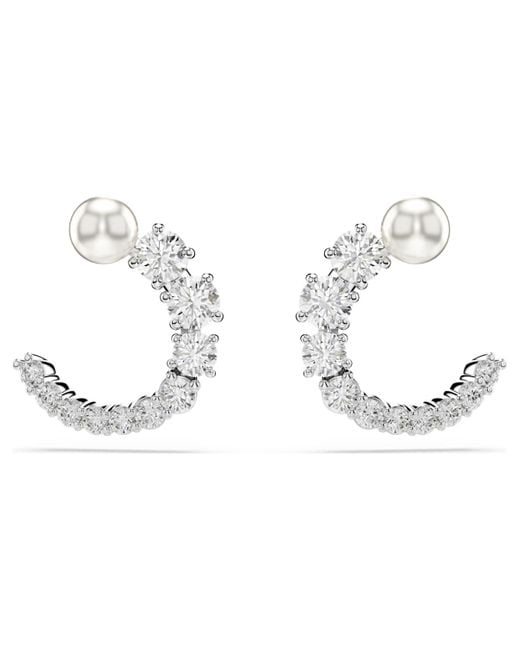Swarovski Metallic Matrix Hoop Earrings, Crystal Pearl, Round Cut, Rhodium Plated