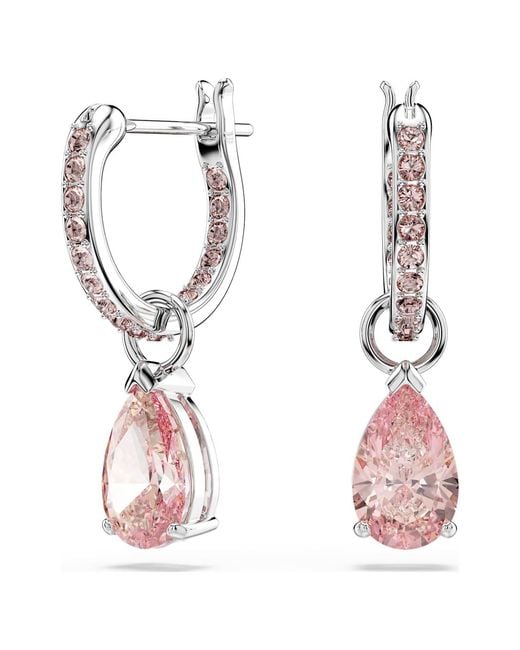 Swarovski Pink Attract Drop Earrings, Pear Cut, Rhodium Plated