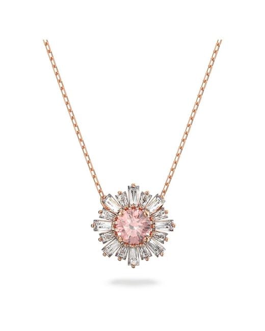Swarovski Metallic Sunshine Pendant Necklace With Pink And Clear Crystal Sun Motif On A Rose-gold Tone Finish Setting And Simple Chain