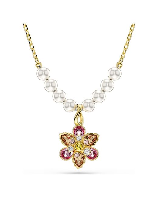 Pendente idyllia, crystal pearl, taglio misto, fiore di Swarovski in Metallic