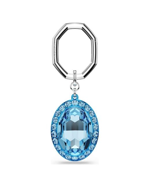 Swarovski Blue Key Ring, Oval Cut, Mixed Metal Finish