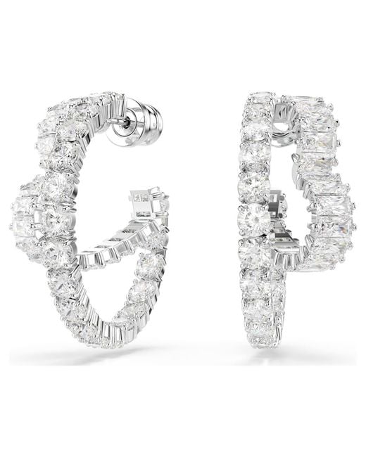 Swarovski Metallic Matrix Hoop Earrings, Mixed Cuts, Heart, Rhodium Plated