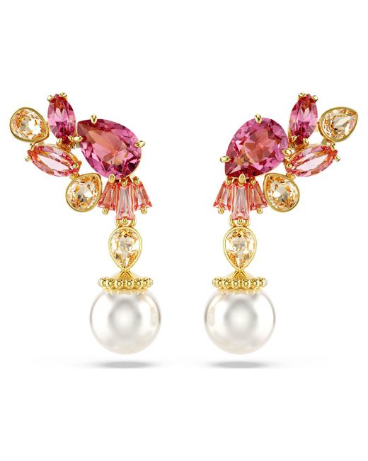 Pendientes gema, tallas mixtas, crystal pearls, flor Swarovski de color Metallic