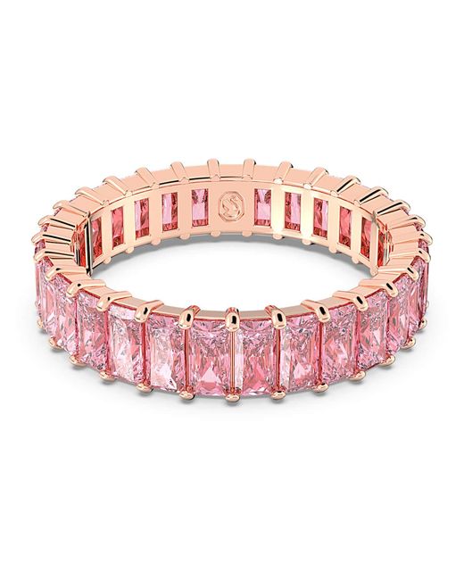 Anello Matrix, Taglio Baguette, Finitura Oro 18K di Swarovski in Pink