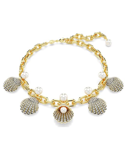 Collana idyllia, crystal pearls, conchiglia, bianca, placcato color oro di Swarovski in Metallic